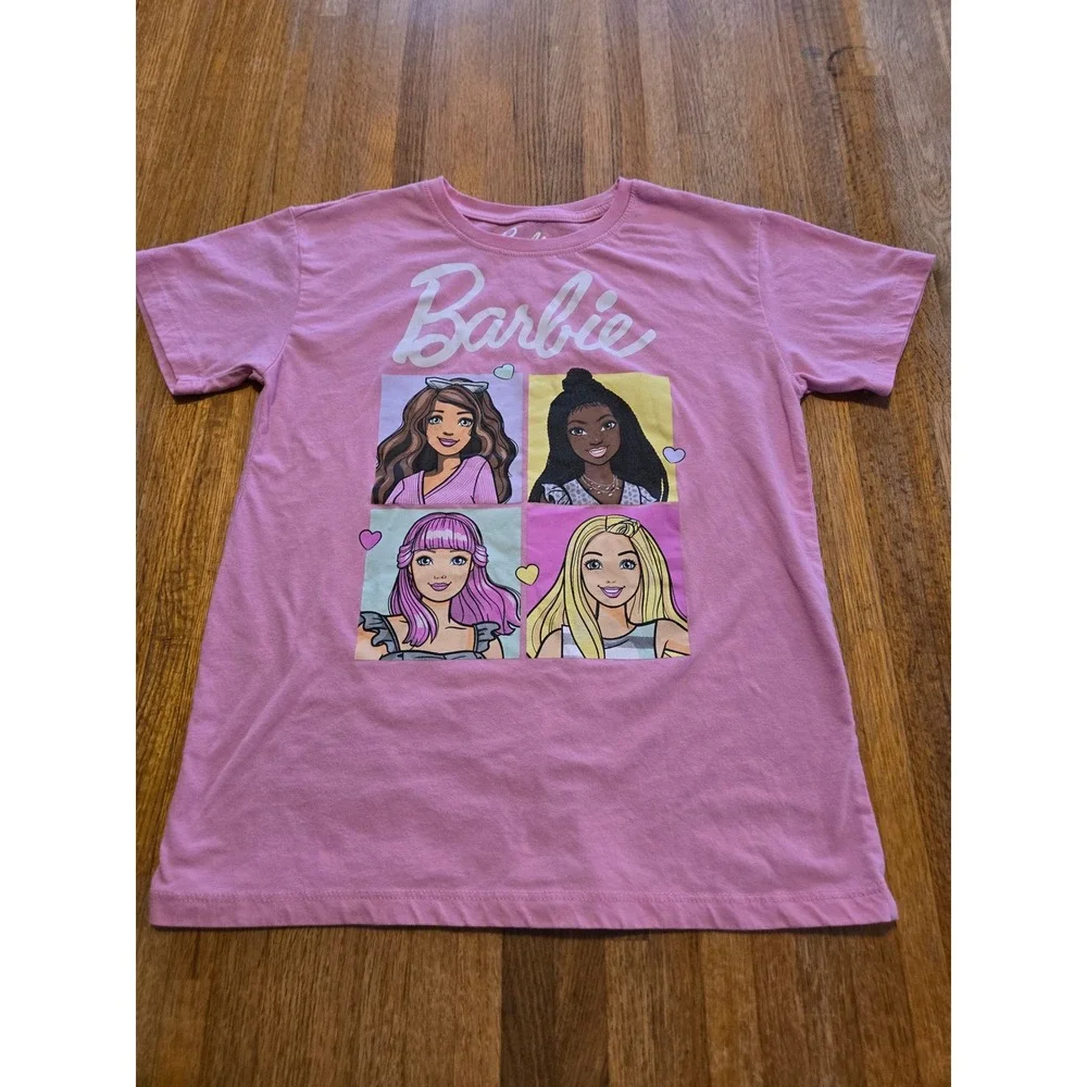 Mattel Barbie Girls Large (10/12) Pink Graphic Crew Neck‎ Short Sleeve Shirt